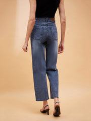 Women Blue Patched Pocket Mid Rise Jeans