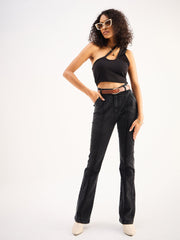 Women Black Mid Rise Boot Cut Jeans