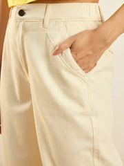 Women Beige Hem Drawstring Detail Jogger Jeans