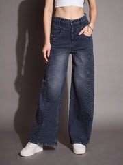 Women Blue Front Seam Straight Fit Jeans