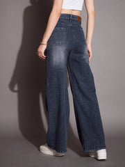 Women Blue Front Seam Straight Fit Jeans