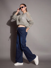 Women Blue Straight Fit Drawstring Jeans