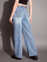 Women Blue High Waist Wide Leg Jeans