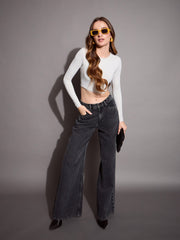 Women Black Low Waist Wide Leg Jeans