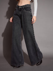 Women Black Low Waist Wide Leg Jeans