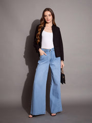 Women Blue Low Waist Wide Leg Jeans