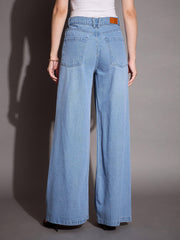 Women Blue Low Waist Wide Leg Jeans