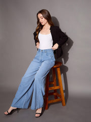 Women Blue Low Waist Wide Leg Jeans