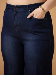 Women Blue Wash Side Knot Straight Fit Jeans