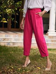 Women Fuchsia Stretch Knit Tapered Pants