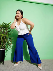 Women Royal Blue Kick Pleats Pants