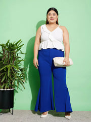 Women Royal Blue Kick Pleats Pants