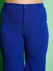 Women Royal Blue Kick Pleats Pants