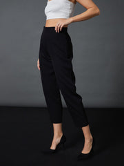 Women Black Front Darted Balloon Fit Pants