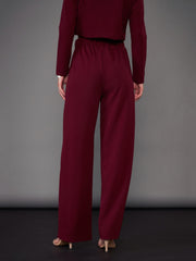 Women Burgundy Pleated Straight Pants