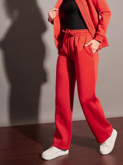 Women Red Fleece Track Pants