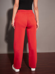 Women Red Fleece Track Pants