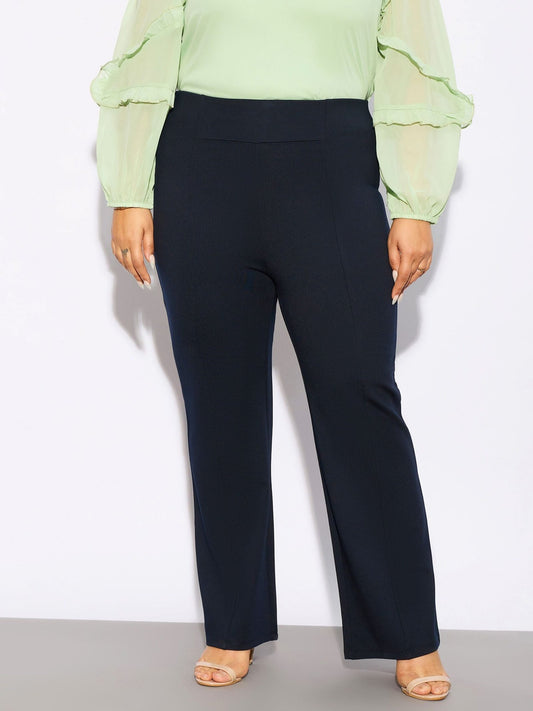 Women Navy Front Seam Straight Pants