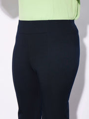 Women Navy Front Seam Straight Pants