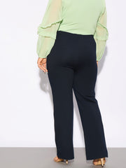 Women Navy Front Seam Straight Pants