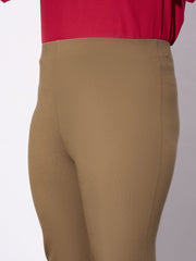 Women Beige Metal Zipper Hem Detail Pants