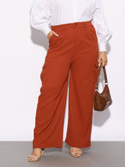 Women Rust Pleated Detail Straight Pants