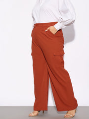 Women Rust Pleated Detail Straight Pants