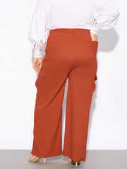 Women Rust Pleated Detail Straight Pants