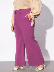 Women Pink Front Loop Detail Bell Bottom Pants