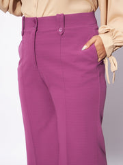 Women Pink Front Loop Detail Bell Bottom Pants