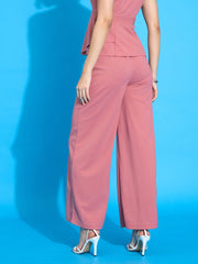 Women Peach Front Pleated Straight Fit Trousers