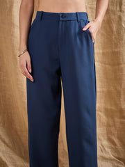 Women Airforce Blue Straight Fit Side Tape Pants