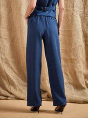 Women Airforce Blue Straight Fit Side Tape Pants