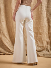 Women White Front Button Flared Bell Bottom Pants