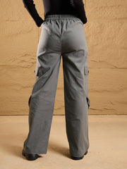 Women Grey Pocket Loop Detail Cargo Pants