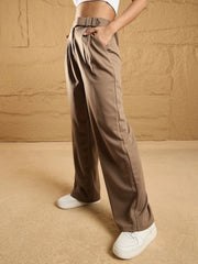 Women Beige Waist Belt Comfort Fit Korean Pants