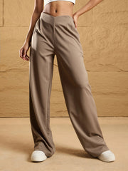 Women Beige Front Pleated Comfort Fit Korean Pants