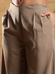 Women Beige Front Pleated Comfort Fit Korean Pants