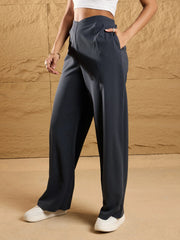 Women Steel Grey Front Pleated Comfort Fit Korean Pants