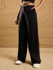 Women Black Side Dori Comfort Fit Korean Pants