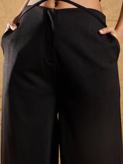 Women Black Side Dori Comfort Fit Korean Pants