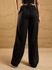 Women Black Side Dori Comfort Fit Korean Pants