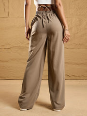 Women Beige Side Dori Comfort Fit Korean Pants