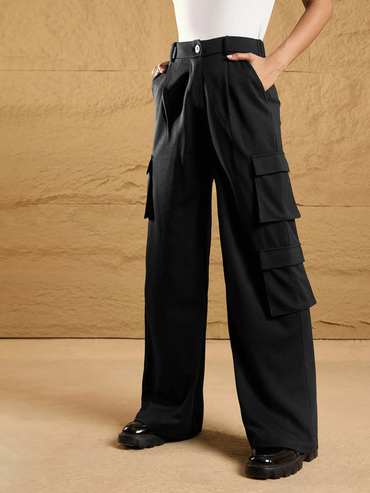 Women Black Comfort Fit Korean Cargo Pants