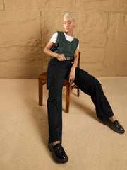 Women Black Comfort Fit Korean Cargo Pants