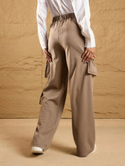 Women Beige Comfort Fit Korean Cargo Pants