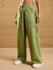 Women Olive Waist Drawstring Cargo Pants