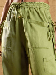 Women Olive Waist Drawstring Cargo Pants