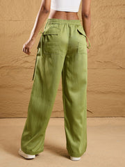 Women Olive Waist Drawstring Cargo Pants