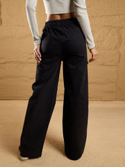 Women Black Front Pocket Straight Fit Pants